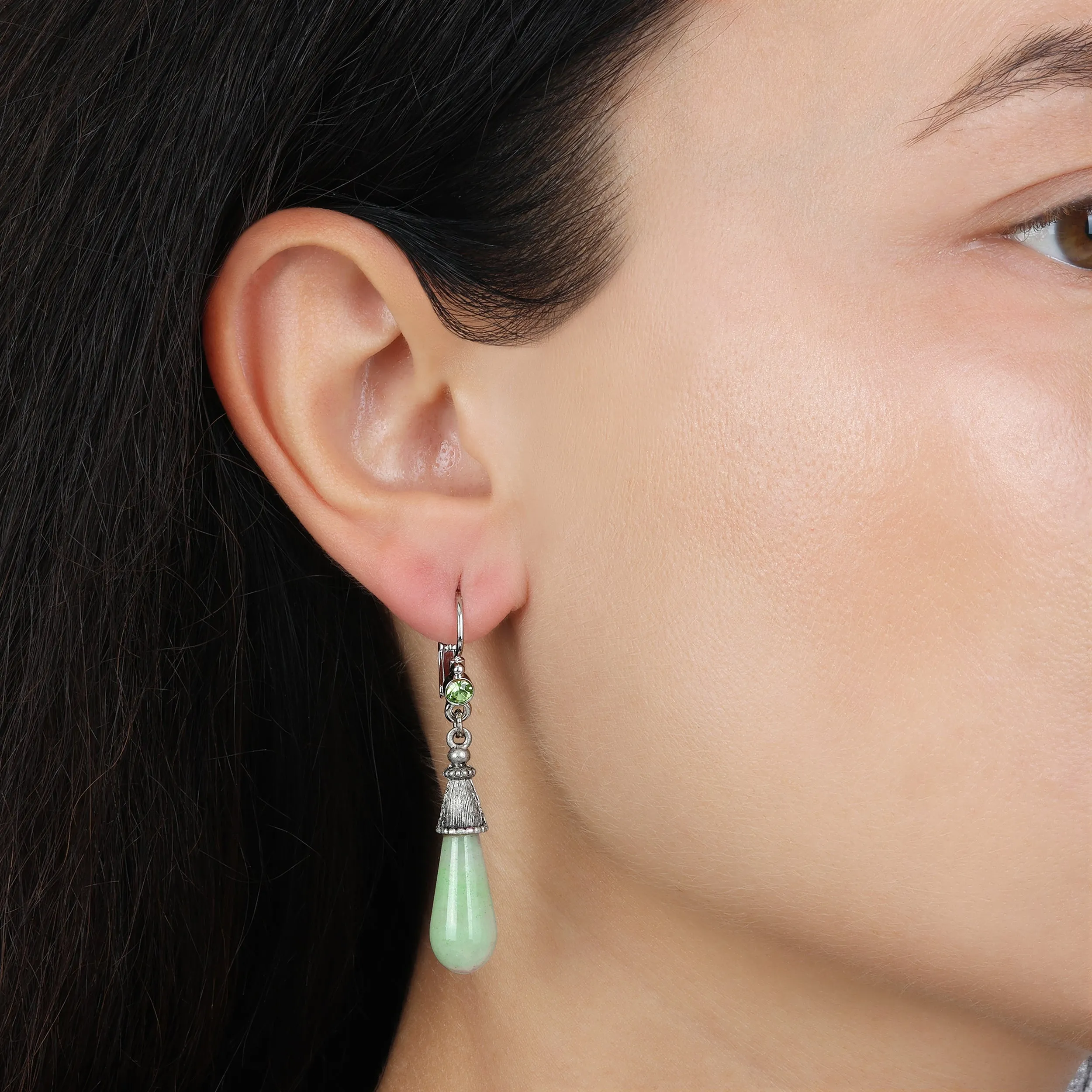 1928 Jewelry Peridot Crystal & Green Aventurine Dangle Earrings