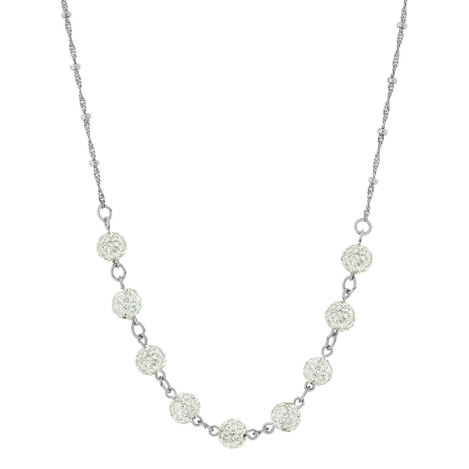 1928 Jewelry Silver Tone Crystal Fireball Pave Necklace 16"   3" Extender