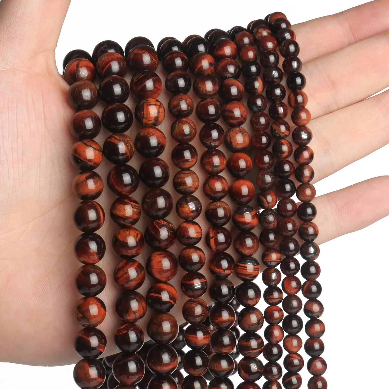 35pcs 10mm Natural Stone Beads Red Tiger Eye Beads Energy Crystal Healing Power Gemstone for Jewelry Making, DIY Bracelet Necklace
