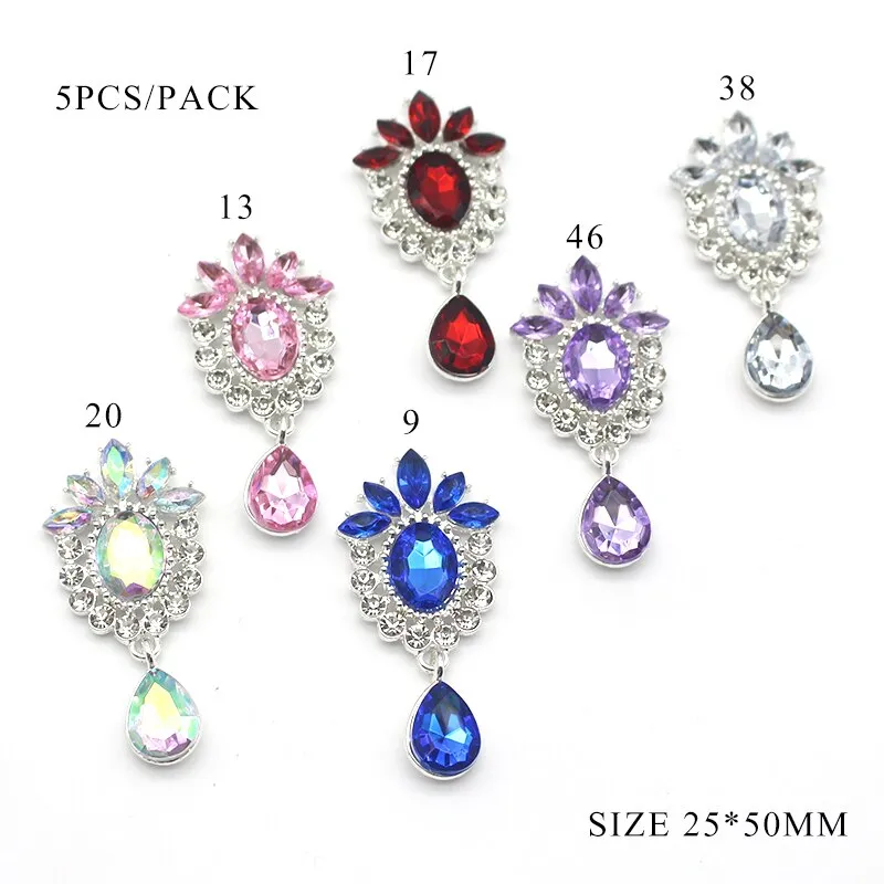 5PCS DIY Alloy Rhinestones Pendant Brooches Buttons