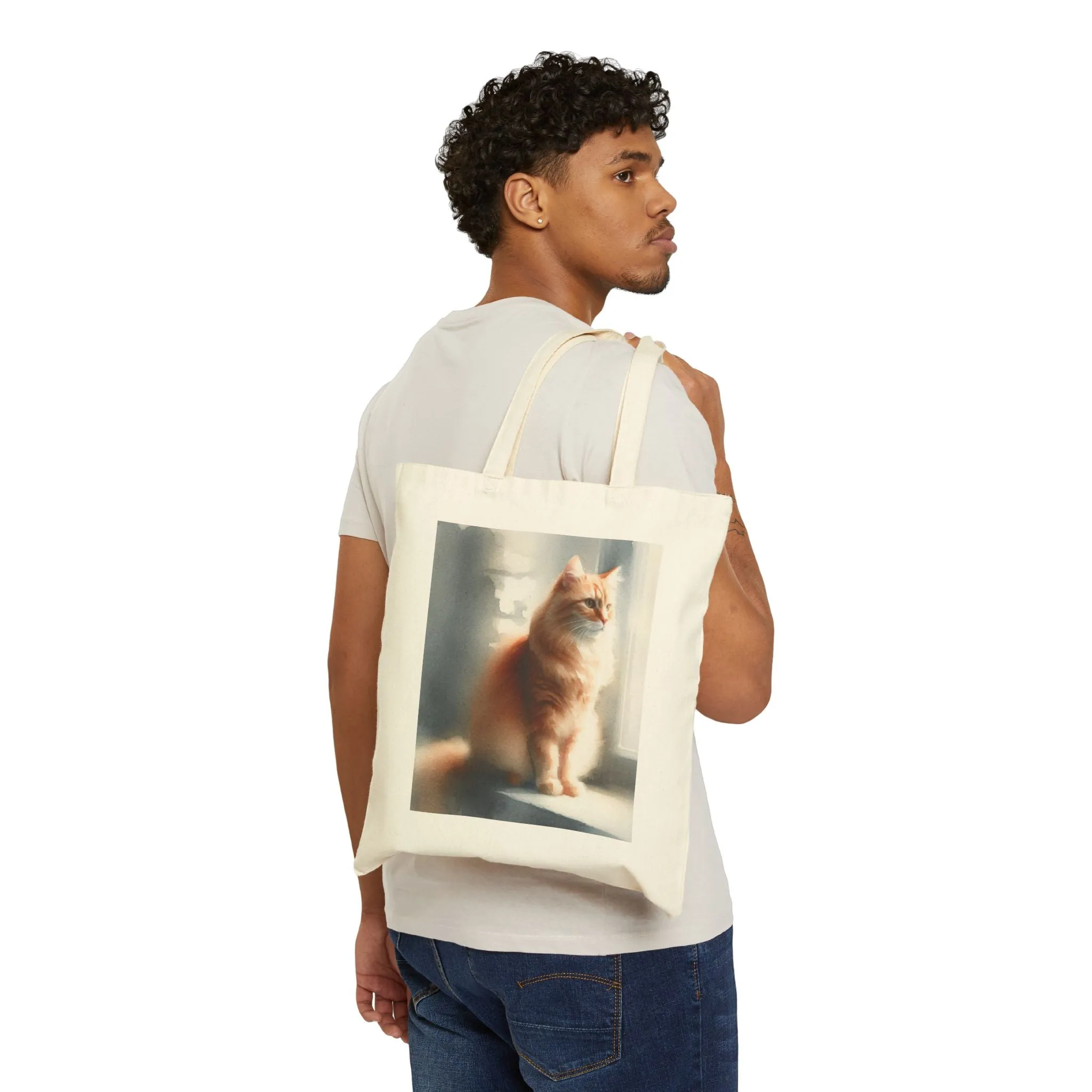 A cute cat sitting on the windowsill Cotton Canvas Tote Bag