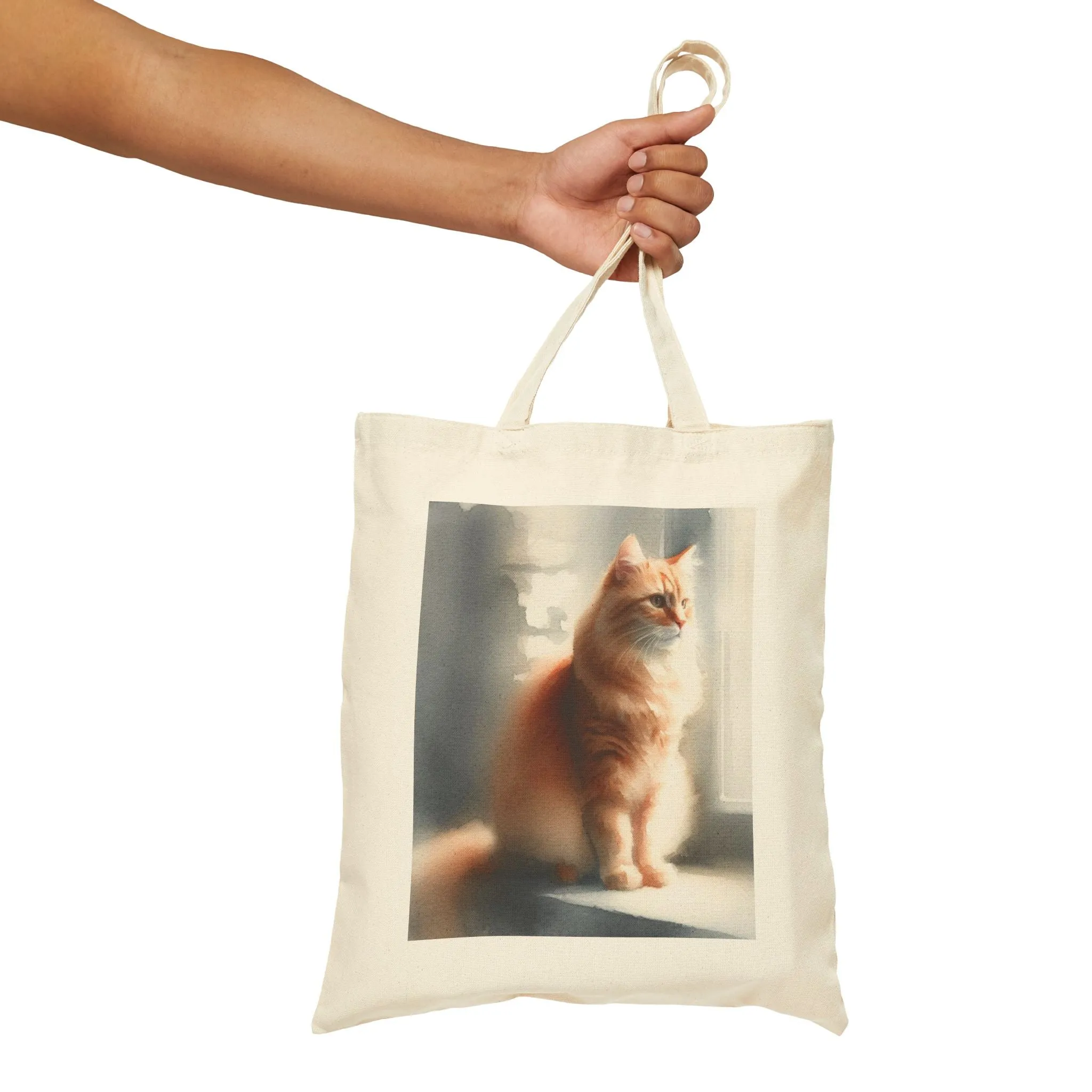 A cute cat sitting on the windowsill Cotton Canvas Tote Bag