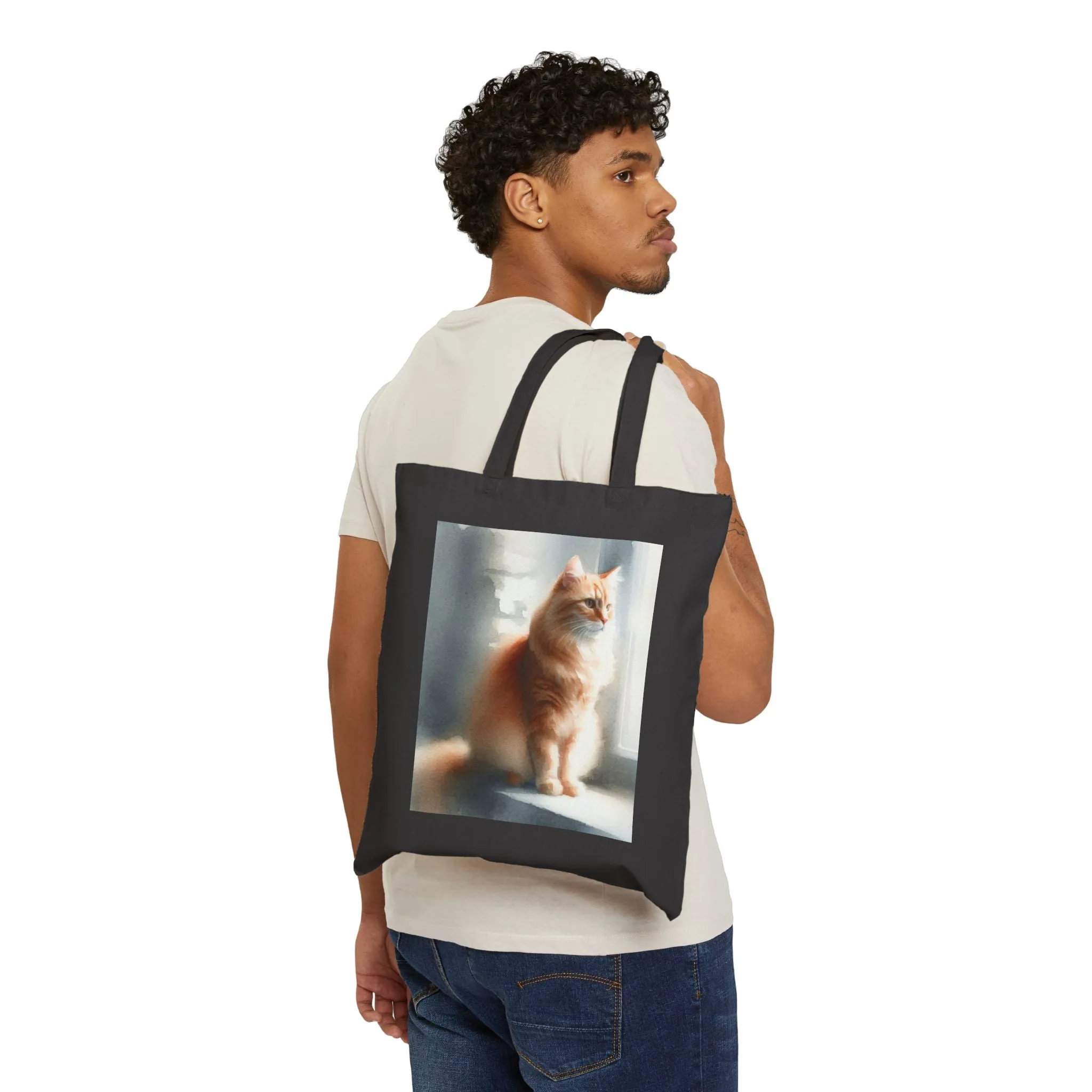 A cute cat sitting on the windowsill Cotton Canvas Tote Bag