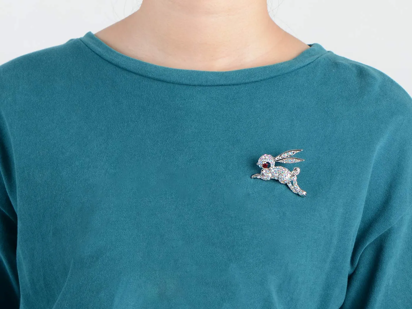 Alilang Silvery Tone Iridescent Rhinestones Rabbit Bunny Hop Brooch Pin