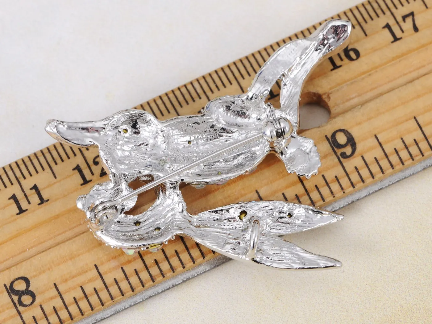 Alilang Silvery Tone Iridescent Rhinestones Rabbit Bunny Hop Brooch Pin