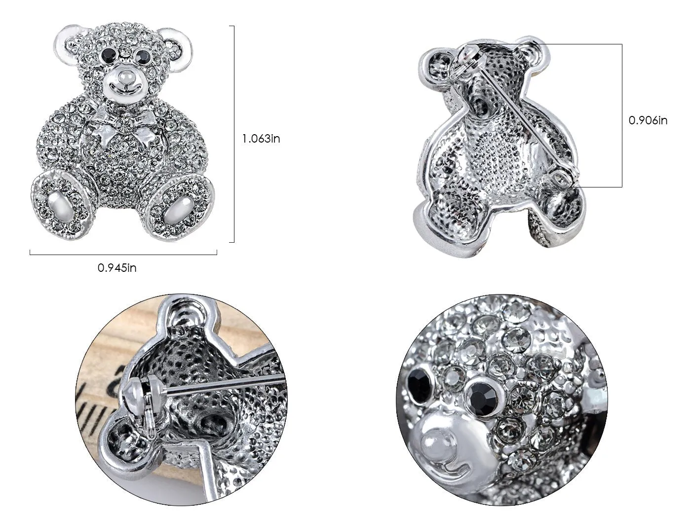 Alilang Vintage Inspired Cute Valentine Silver Tone Teddy Bear Stuffed Animal Lapel Brooch Pin