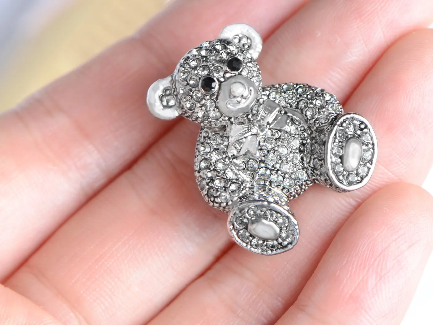 Alilang Vintage Inspired Cute Valentine Silver Tone Teddy Bear Stuffed Animal Lapel Brooch Pin