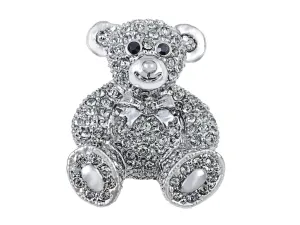Alilang Vintage Inspired Cute Valentine Silver Tone Teddy Bear Stuffed Animal Lapel Brooch Pin