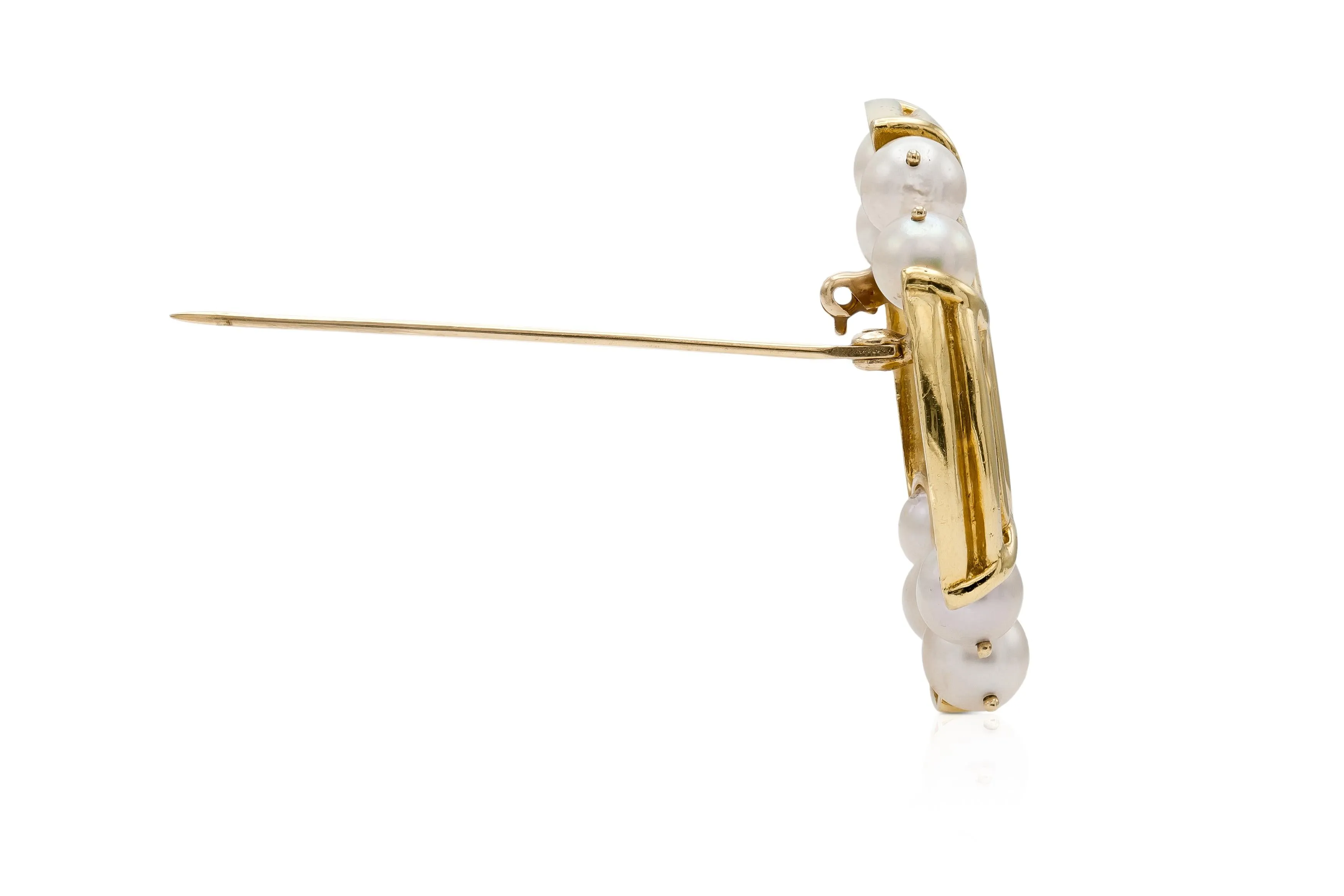 Carnelian Intaglio Yellow Gold Brooch with Pearls
