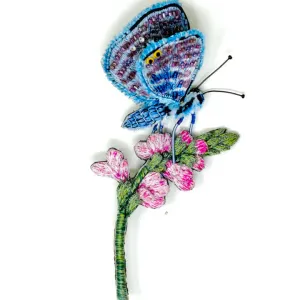 Chalk Hill Blue Butterfly Hand-Embroidered Brooch Pin