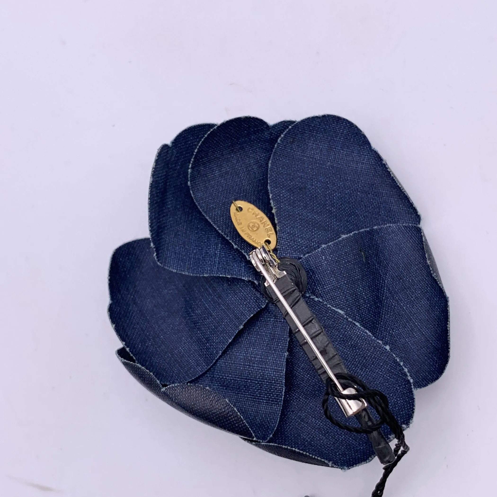 Chanel Vintage Blue Canvas Flower Brooch Pin Camelia Camellia