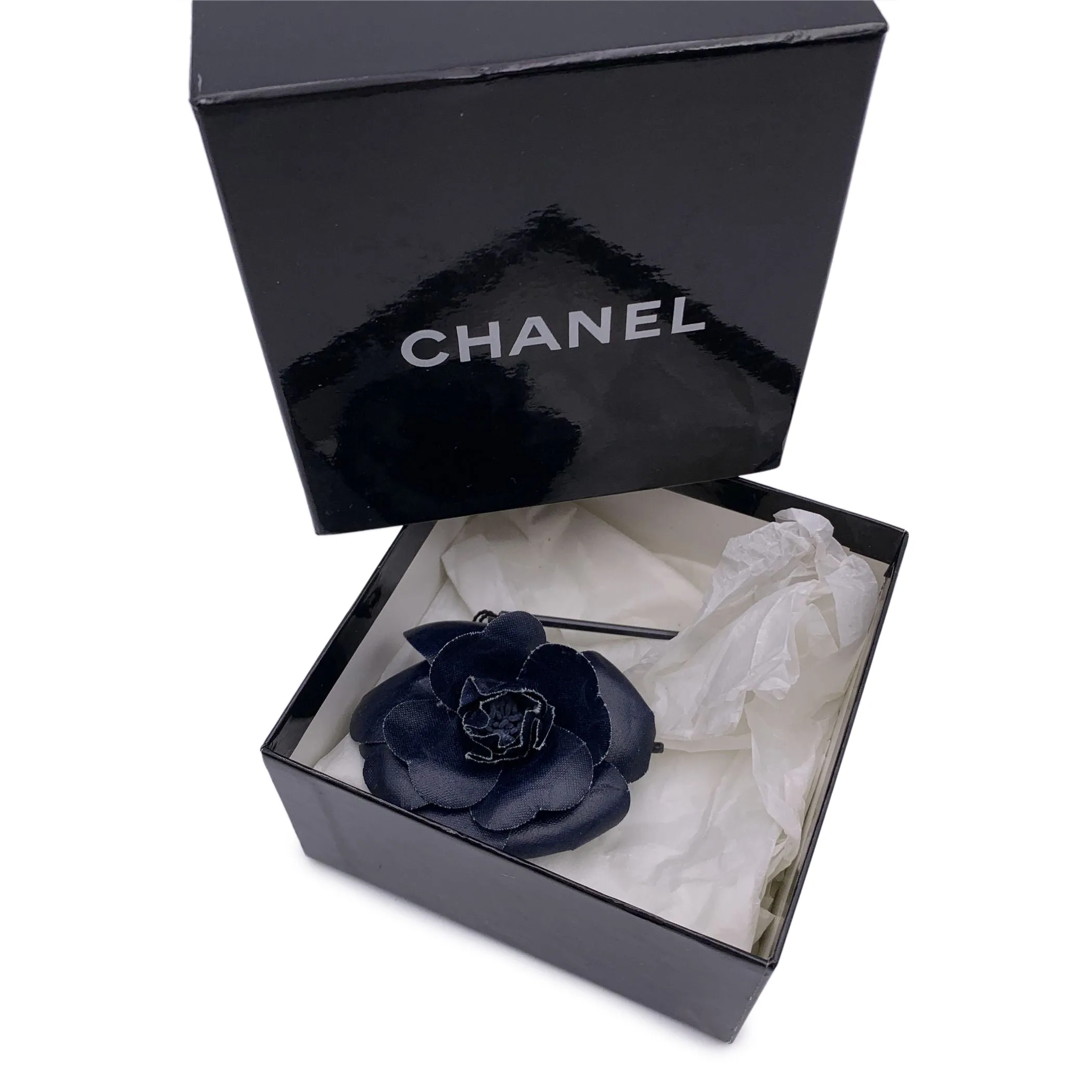 Chanel Vintage Blue Canvas Flower Brooch Pin Camelia Camellia