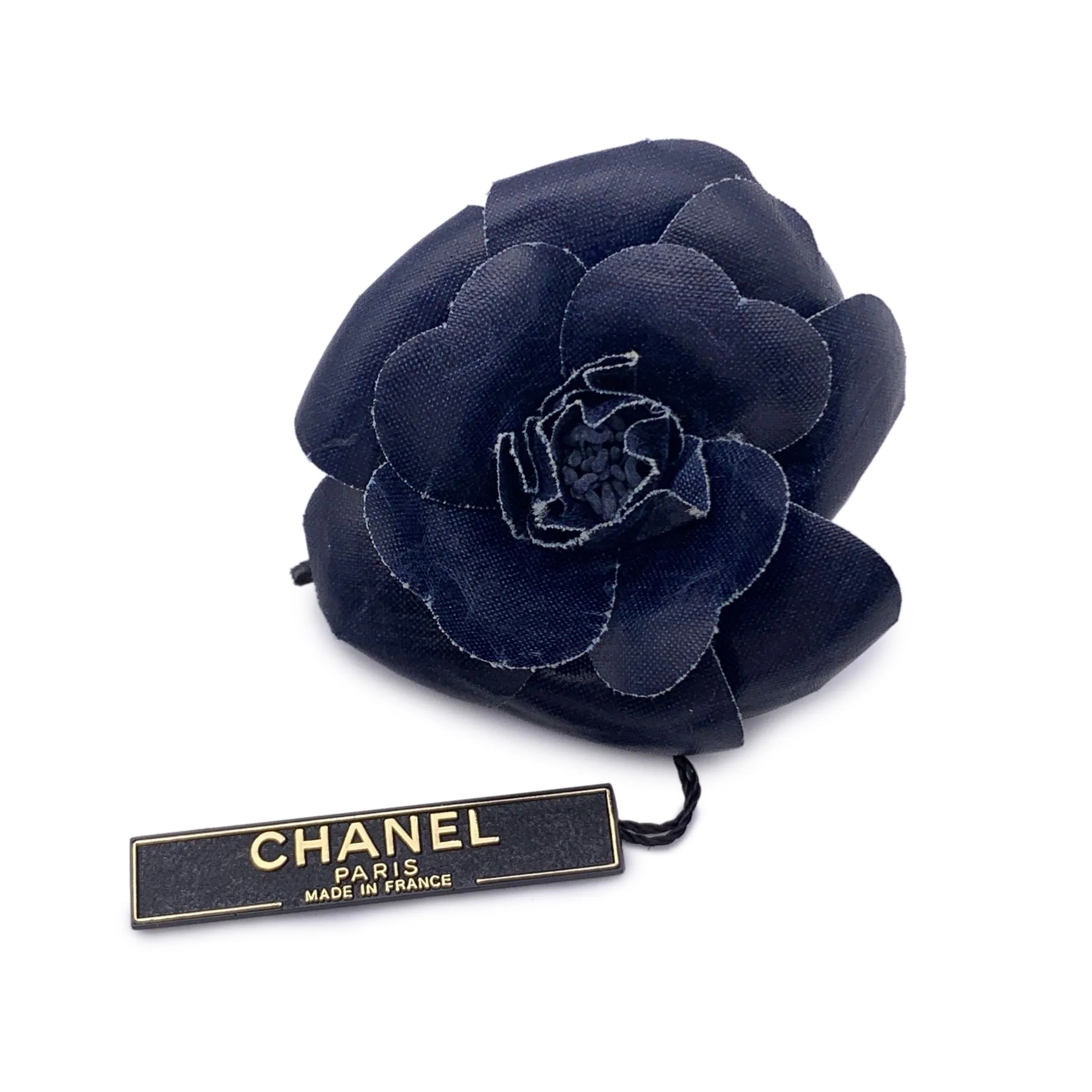 Chanel Vintage Blue Canvas Flower Brooch Pin Camelia Camellia