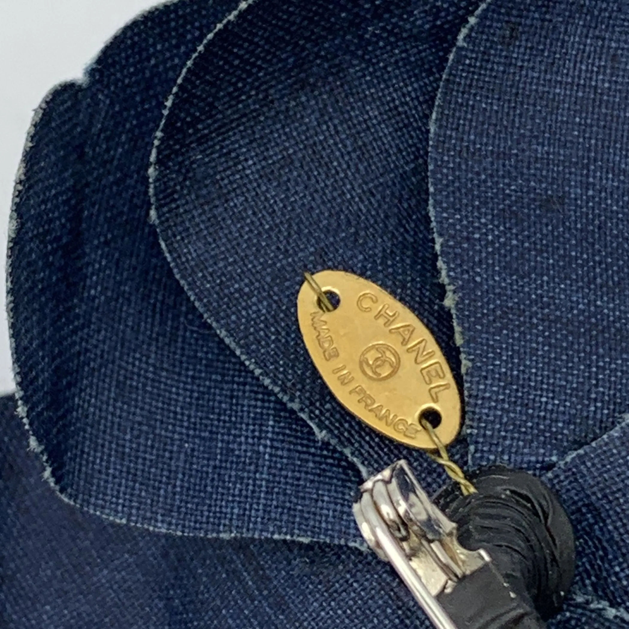Chanel Vintage Blue Canvas Flower Brooch Pin Camelia Camellia
