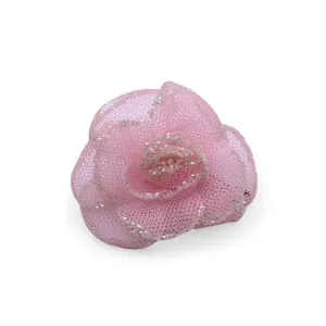 Chanel Vintage Pink Fabric Glitter Camellia Camelia Flower Brooch