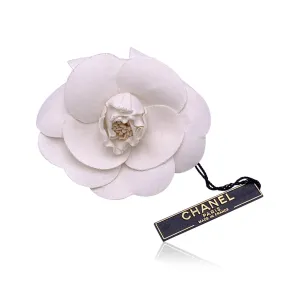 Chanel Vintage White Fabric Flower Camelia Camellia Brooch Pin