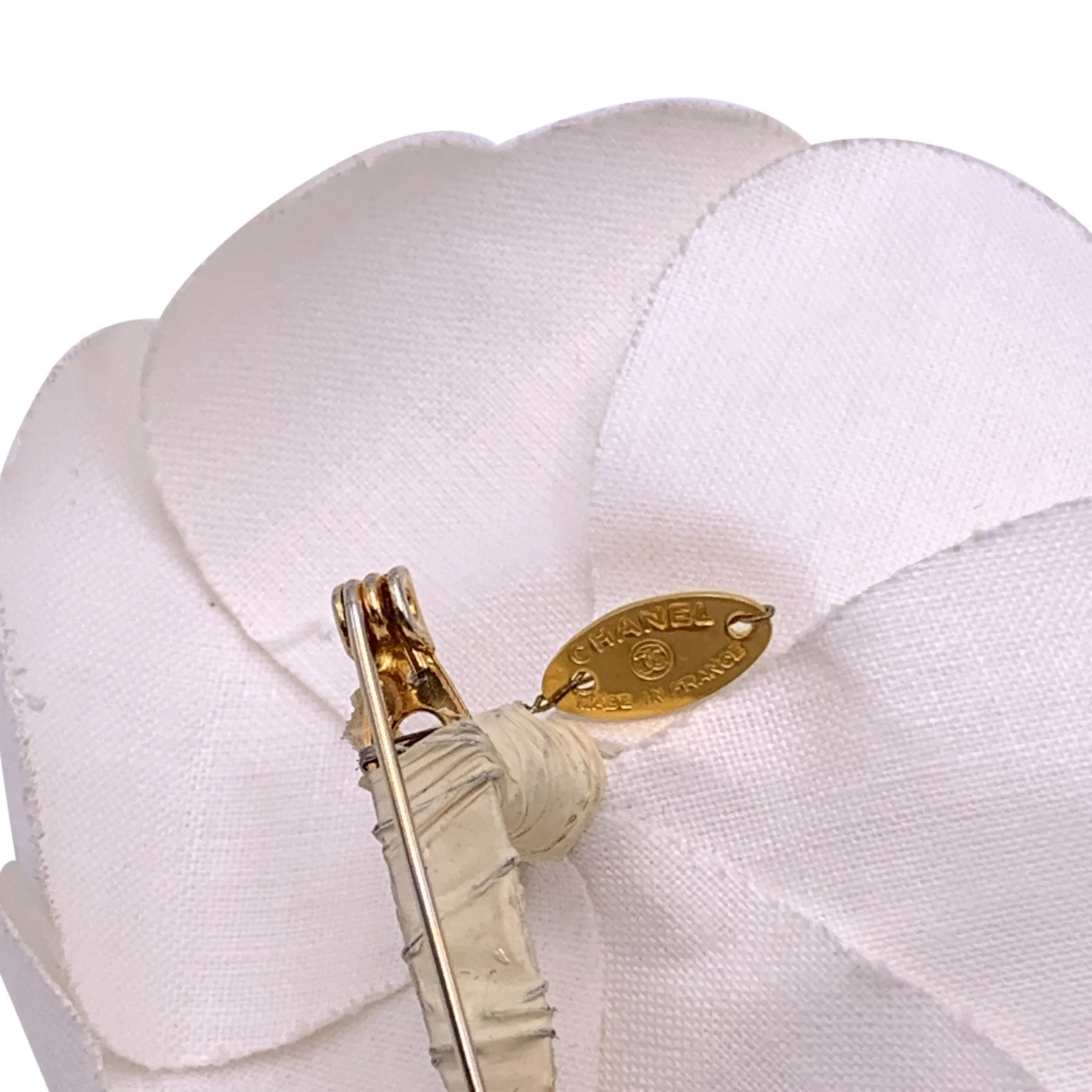 Chanel Vintage White Fabric Flower Camelia Camellia Brooch Pin
