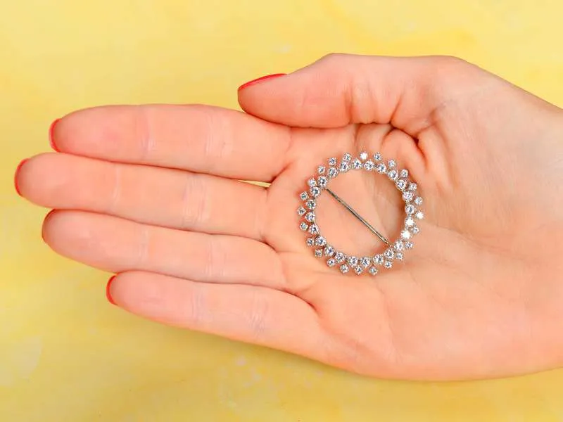 Corona - Diamond Platinum Circular Brooch