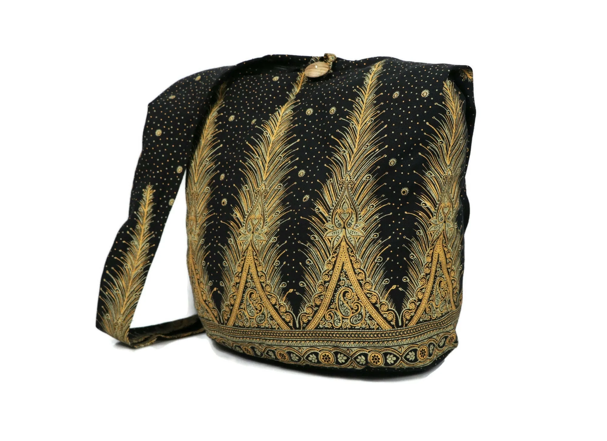 Crossbody bag / Peacock / Sling Bags / Cotton Bags/ Hippie Bag / Market Bags / Boho Bag / Shoulder Messenger Bag/ Black