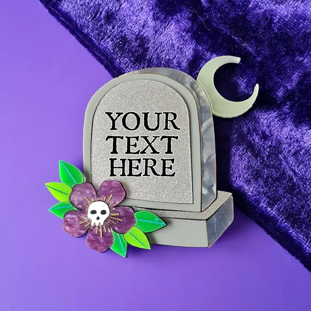 Custom Gravestone Epitaph Brooch- Pre Order by Cherryloco Jewellery