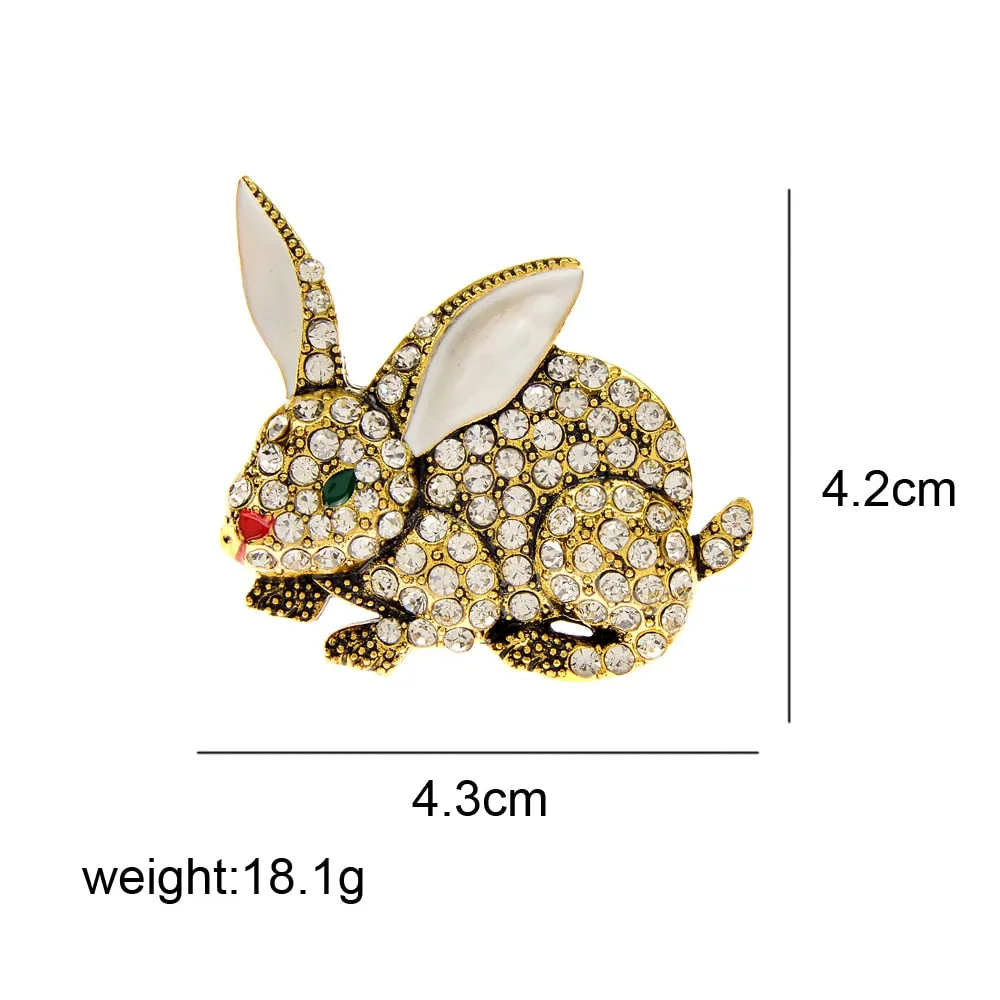 Cute Rhinestone Rabbit Brooch Winter Fashion Animal Pin Zodiac Accessories