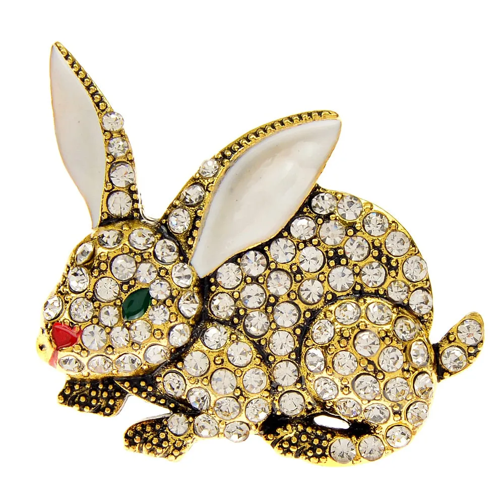 Cute Rhinestone Rabbit Brooch Winter Fashion Animal Pin Zodiac Accessories