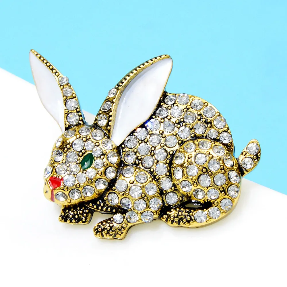 Cute Rhinestone Rabbit Brooch Winter Fashion Animal Pin Zodiac Accessories