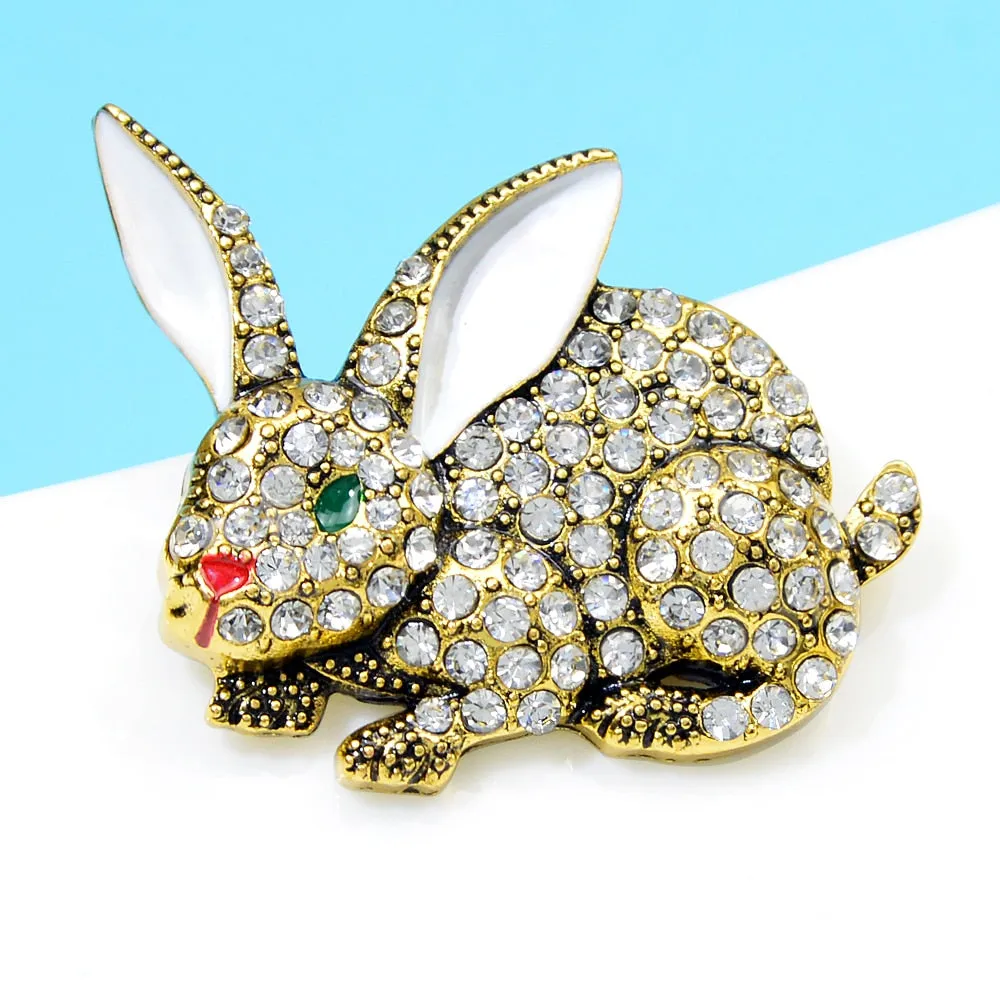 Cute Rhinestone Rabbit Brooch Winter Fashion Animal Pin Zodiac Accessories