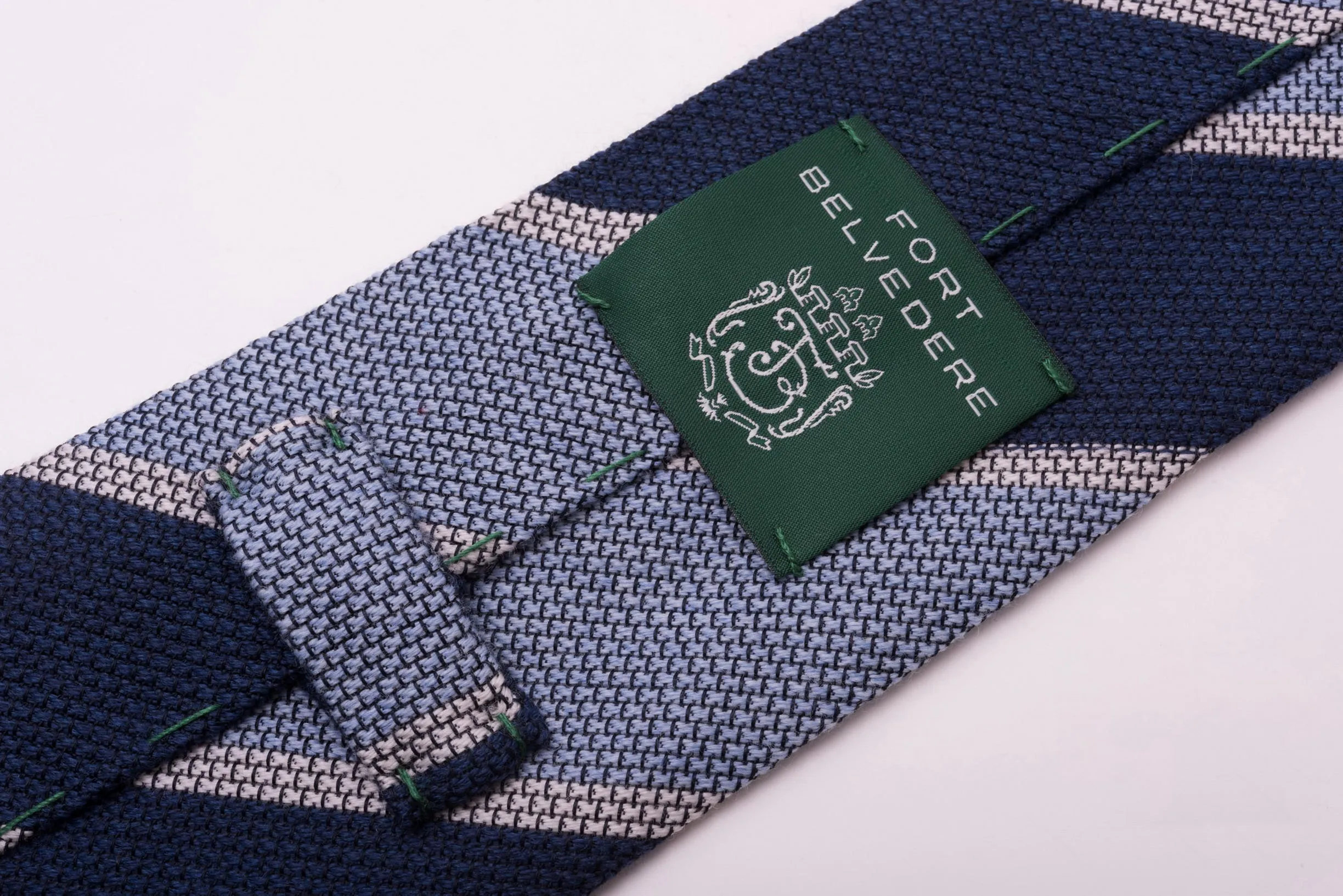 Dark Blue & Light Blue Striped Cashmere Wool Grenadine Tie
