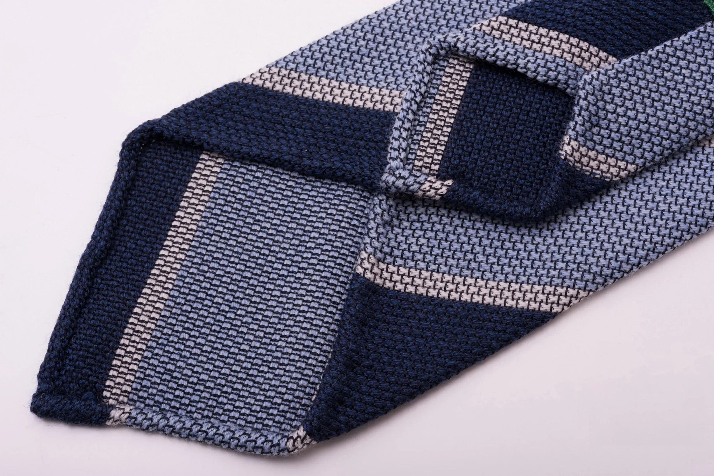 Dark Blue & Light Blue Striped Cashmere Wool Grenadine Tie