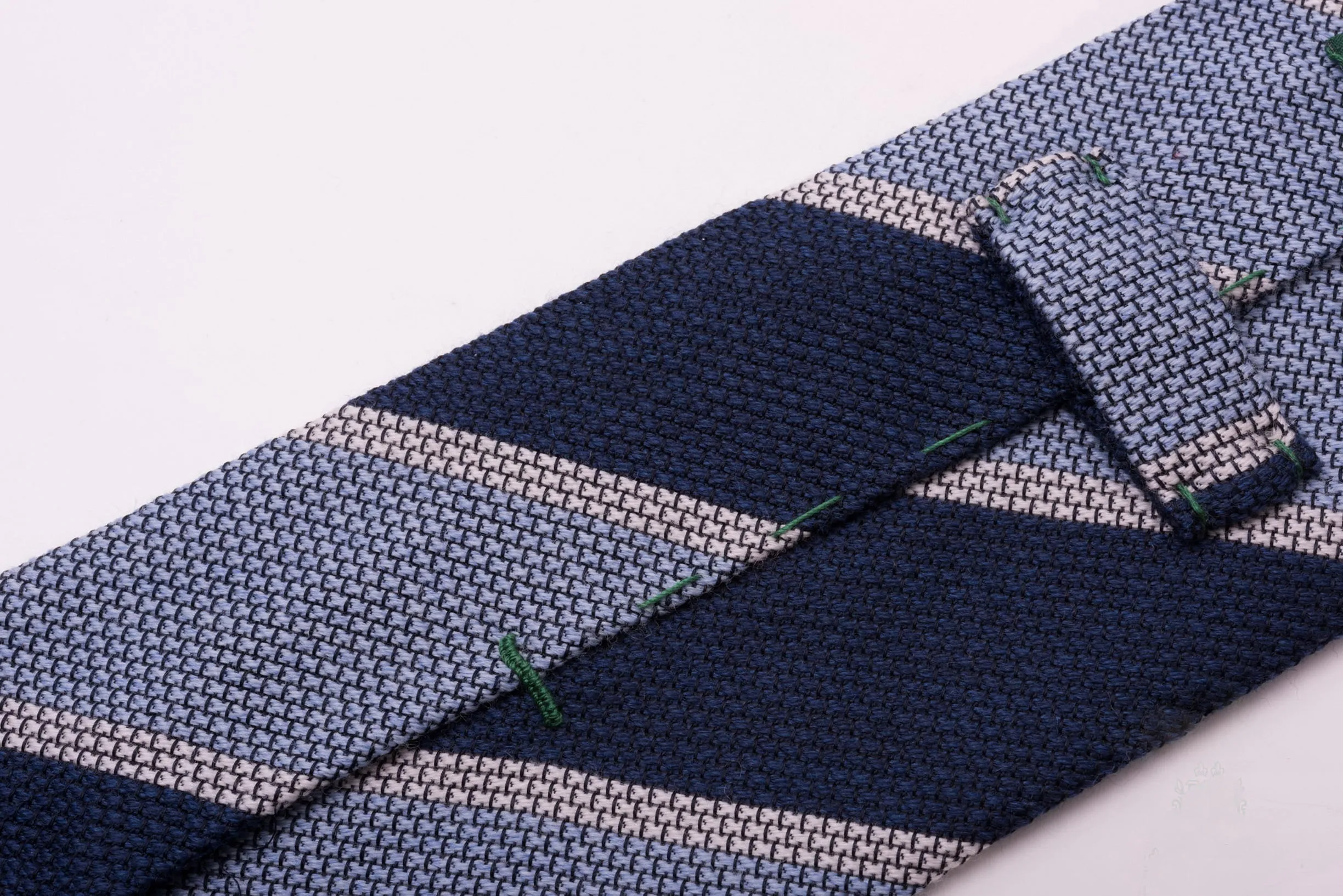 Dark Blue & Light Blue Striped Cashmere Wool Grenadine Tie