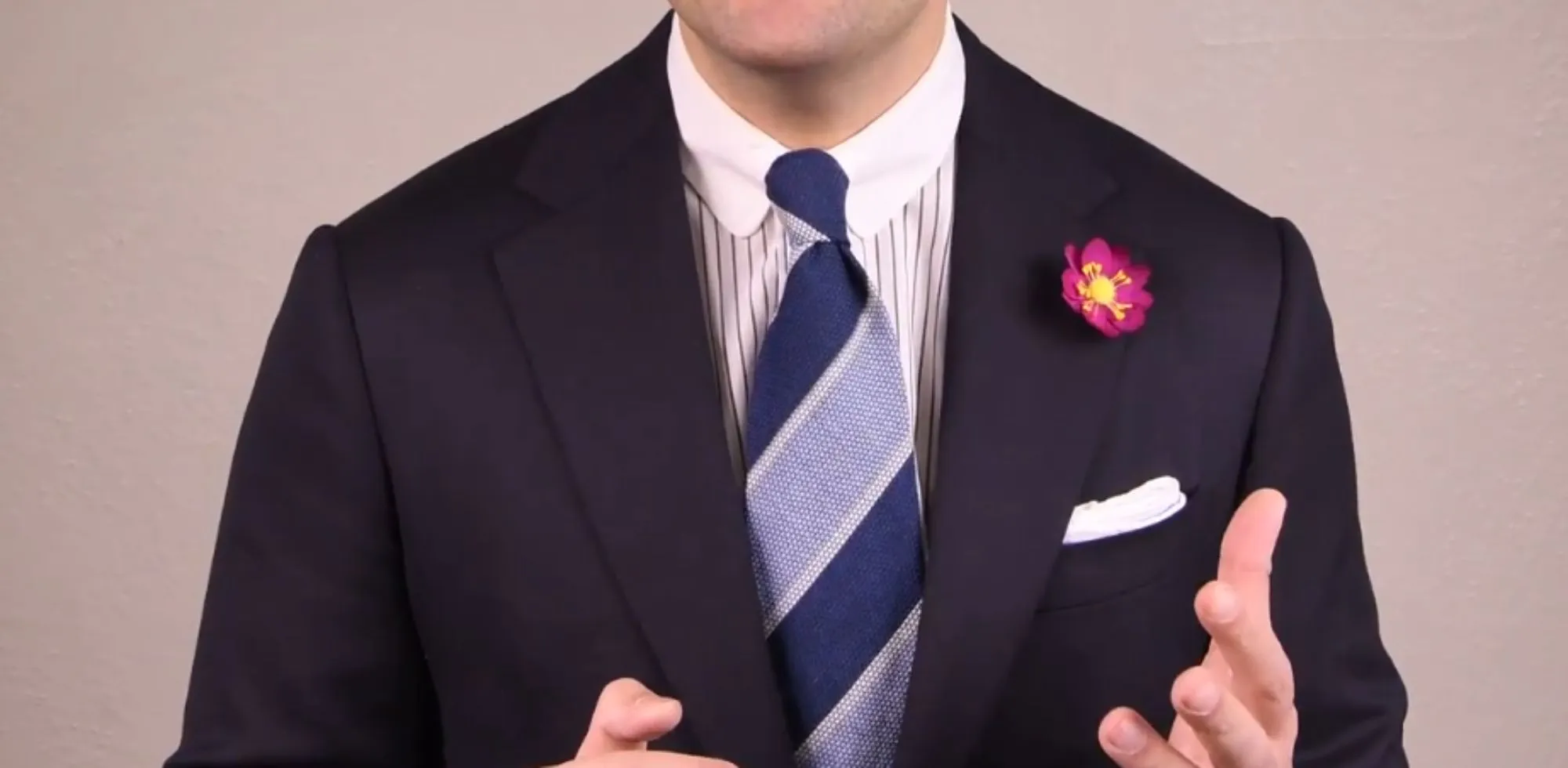 Dark Blue & Light Blue Striped Cashmere Wool Grenadine Tie