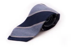 Dark Blue & Light Blue Striped Cashmere Wool Grenadine Tie