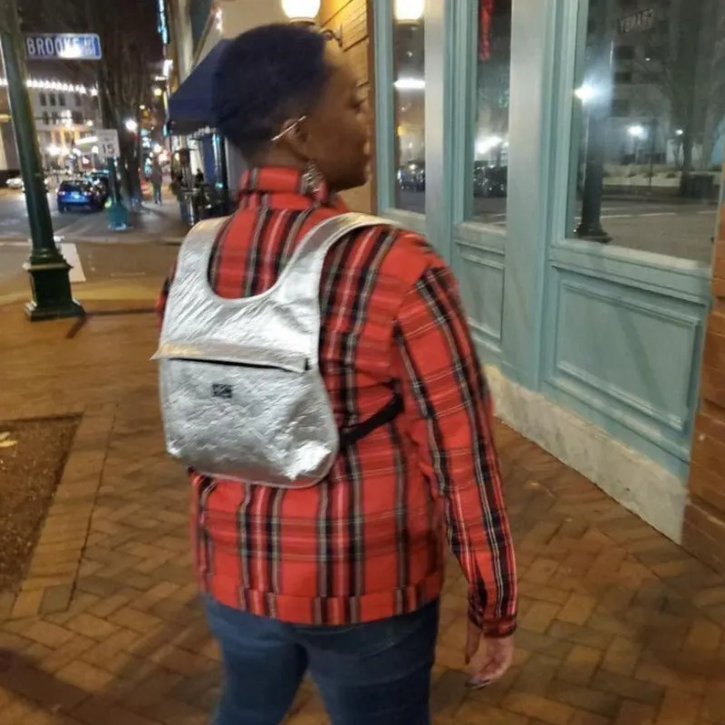 Earth Bag Slim, Silver Pinatex (Upcycled Billboard Bags)