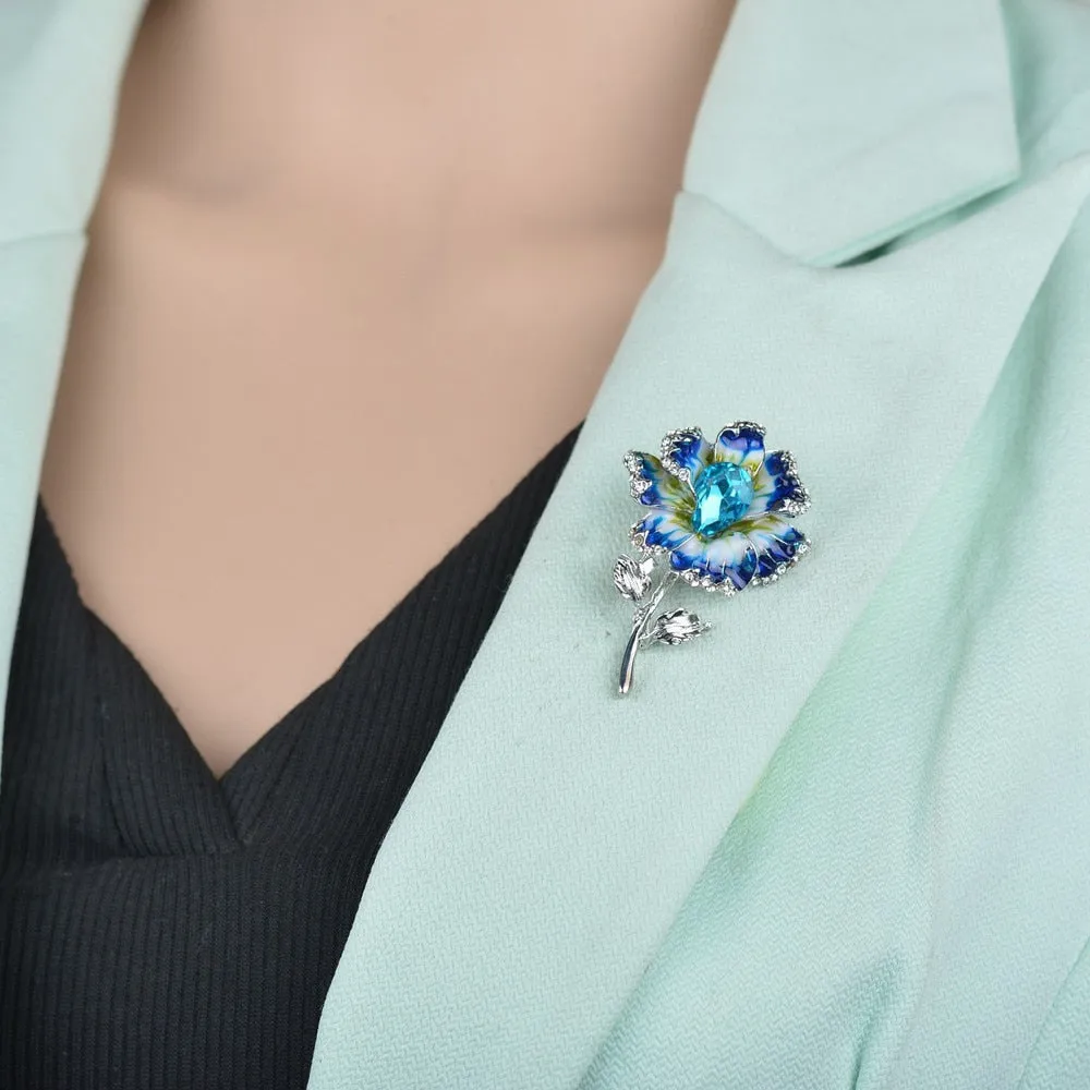 Elegant Colorful enamel flower brooch For woman gift Crystal rose flower woman