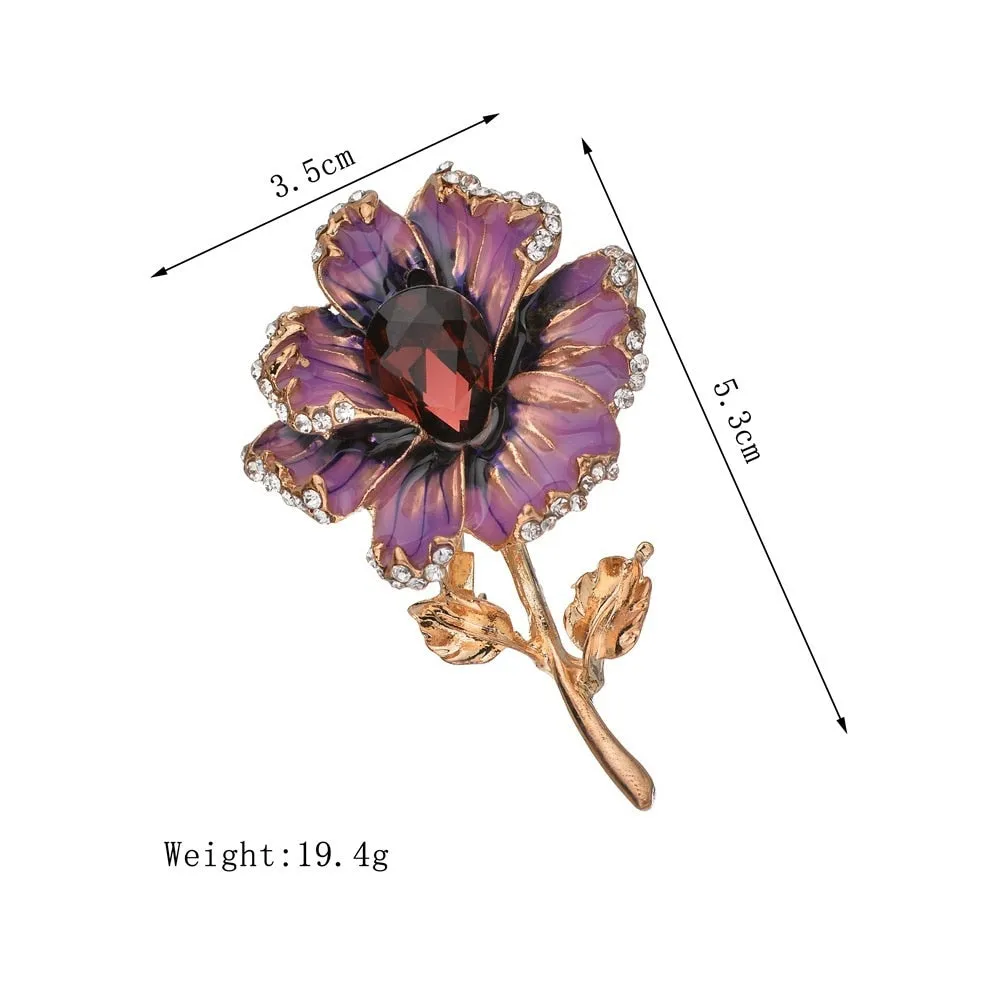 Elegant Colorful enamel flower brooch For woman gift Crystal rose flower woman