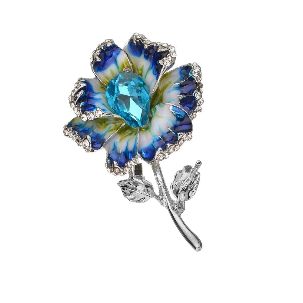 Elegant Colorful enamel flower brooch For woman gift Crystal rose flower woman