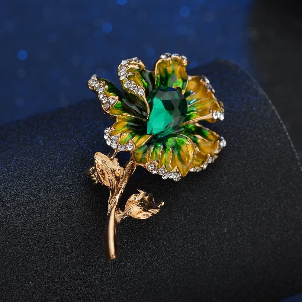 Elegant Colorful enamel flower brooch For woman gift Crystal rose flower woman
