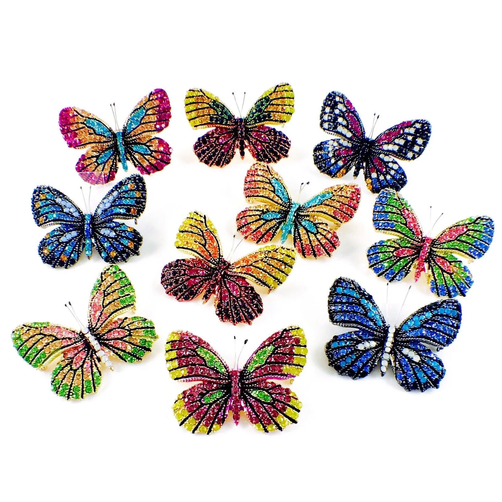 Fairy Butterfly Brooch Swarovski Crystal gold base multi colors Green Pink Amber