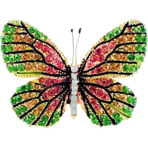 Fairy Butterfly Brooch Swarovski Crystal gold base multi colors Green Pink Amber