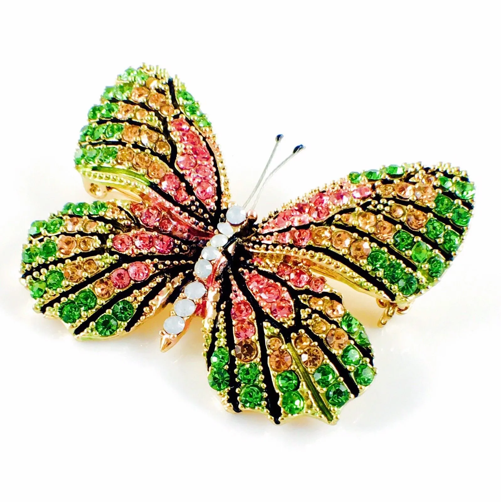 Fairy Butterfly Brooch Swarovski Crystal gold base multi colors Green Pink Amber