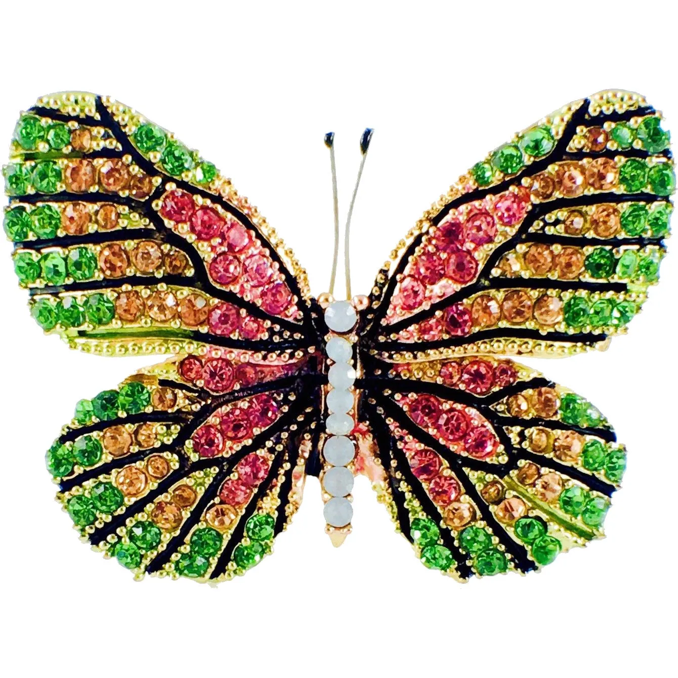 Fairy Butterfly Brooch Swarovski Crystal gold base multi colors Green Pink Amber
