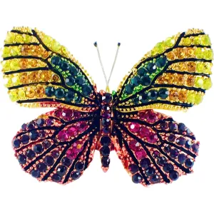 Fairy Butterfly Brooch Swarovski Crystal gold base multi colors Yellow Orange Green Fuchsia Purple