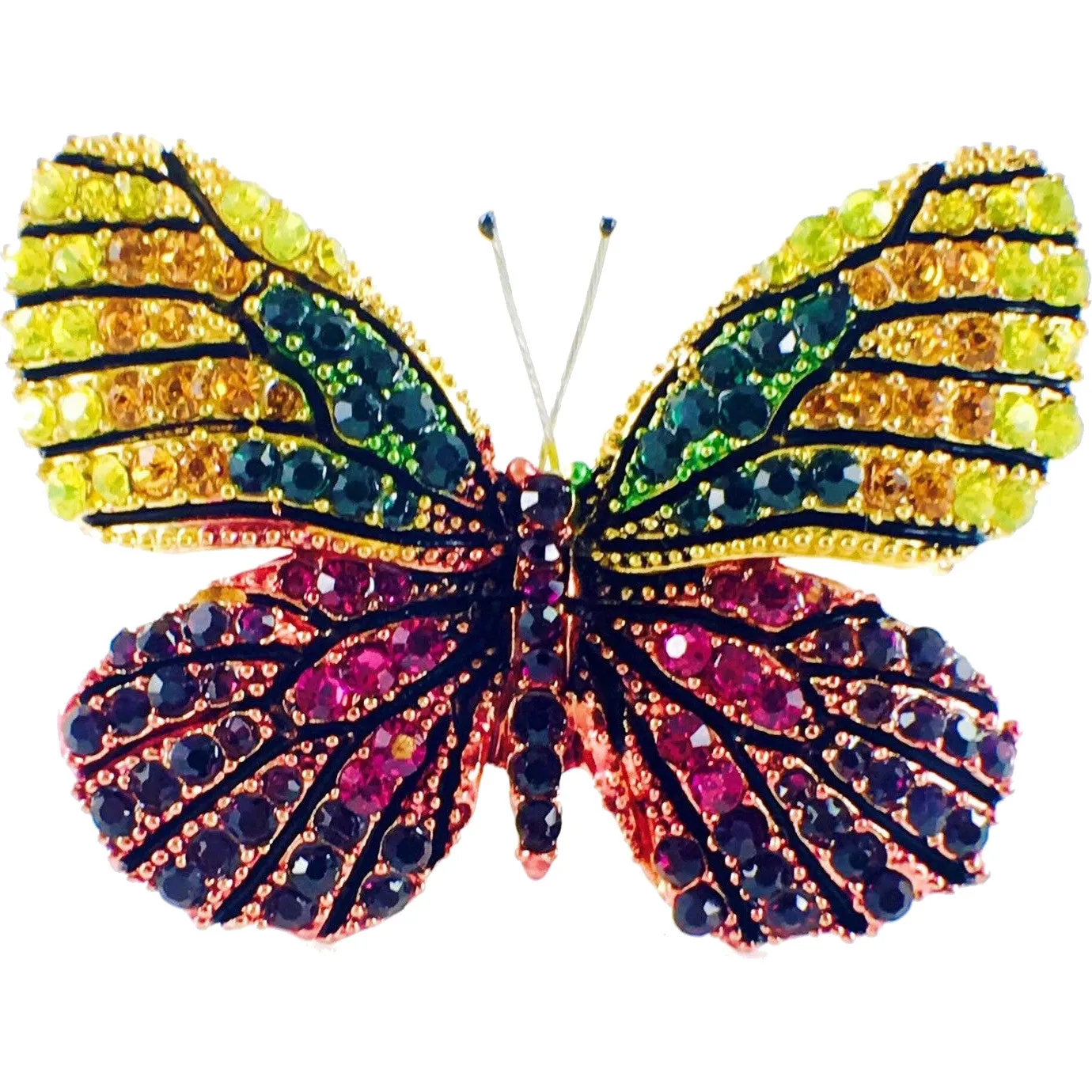 Fairy Butterfly Brooch Swarovski Crystal gold base multi colors Yellow Orange Green Fuchsia Purple