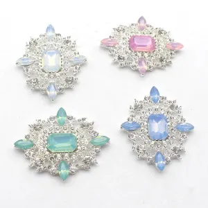 Fashion Color Mixing Beautiful  Brooches Rhinestones Buttons 2Pcs/Lot 45*37MM DIY  Accessories