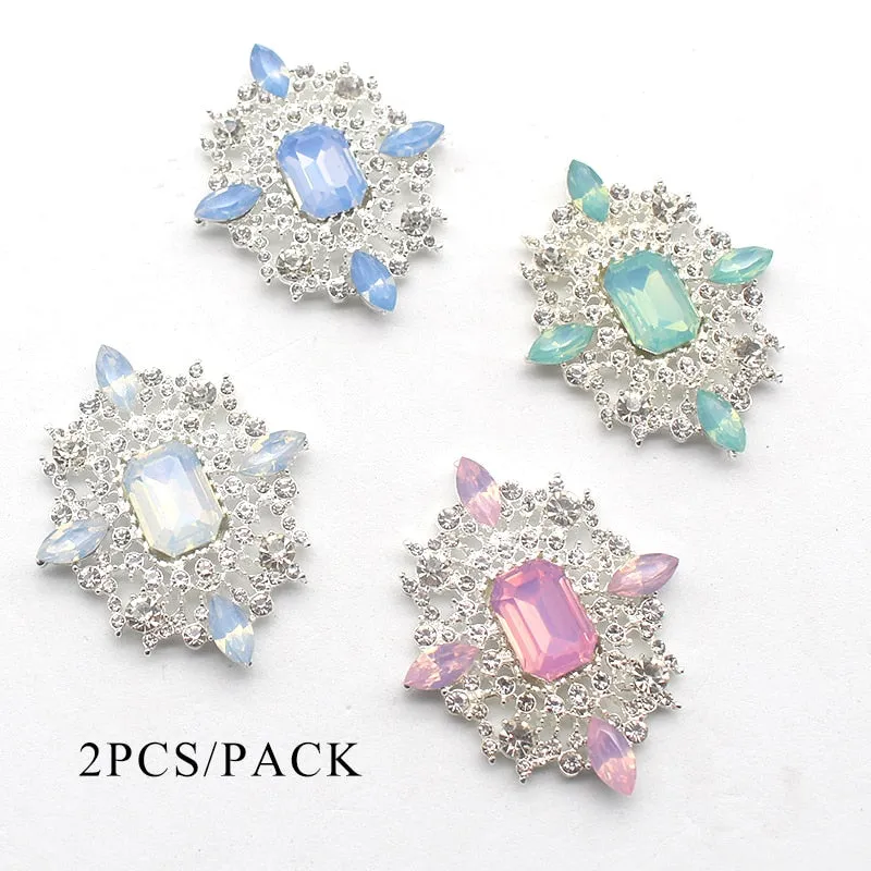 Fashion Color Mixing Beautiful  Brooches Rhinestones Buttons 2Pcs/Lot 45*37MM DIY  Accessories