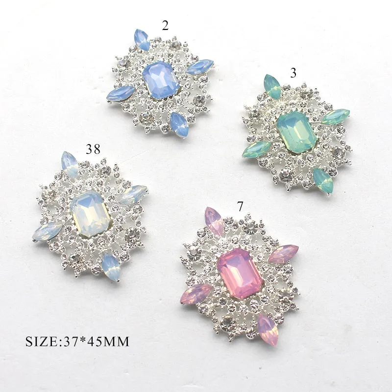 Fashion Color Mixing Beautiful  Brooches Rhinestones Buttons 2Pcs/Lot 45*37MM DIY  Accessories