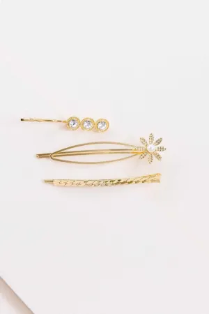 Floral And Pearl Hair Pin Set