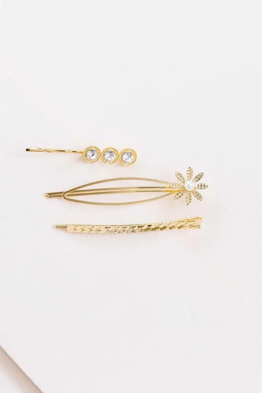 Floral And Pearl Hair Pin Set