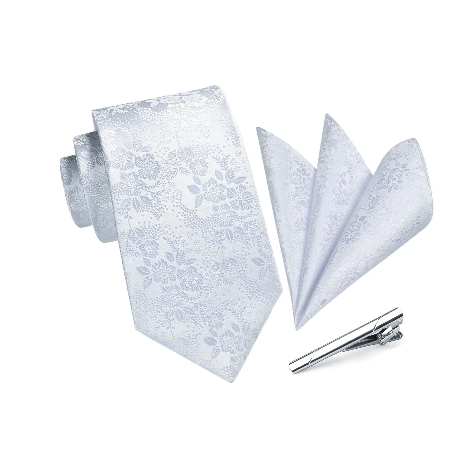 Floral Tie Handkerchief Clip - 03 WHITE